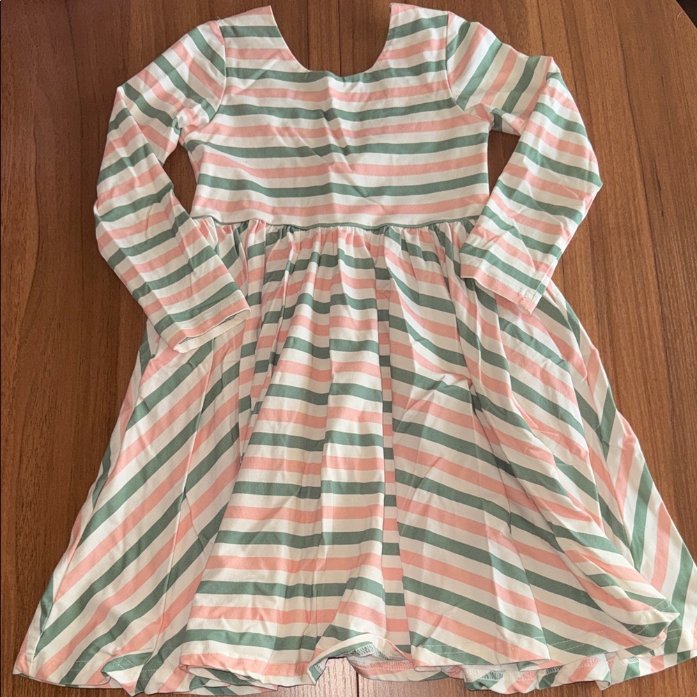 Charming Striped Kids Dress in Pink and Green